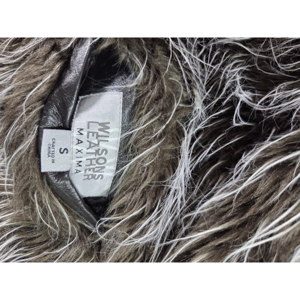 Y2K Vintage Wilsons Maxima Leather Reversible Fur Hooded Long Jacket S McBling - Picture 7 of 8